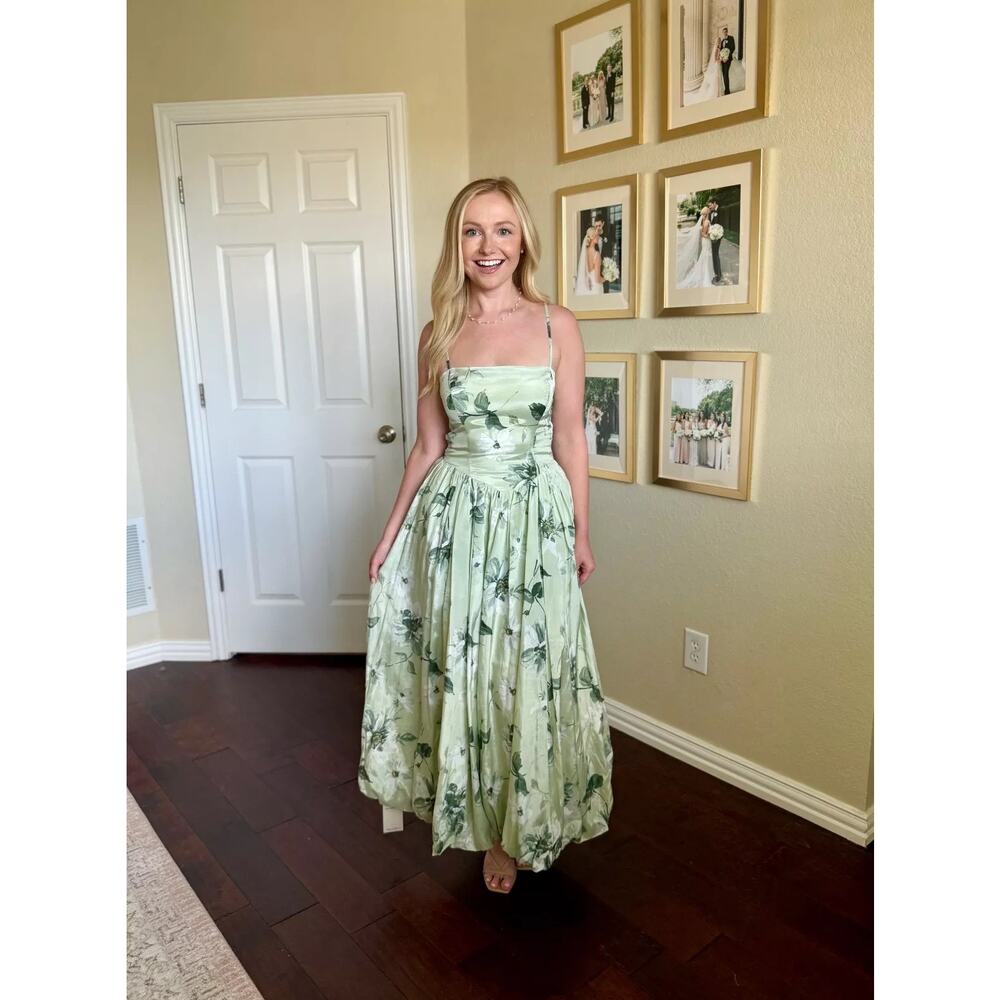 Abercrombie & Fitch Green Floral Bubble Hem Green Midi Dress